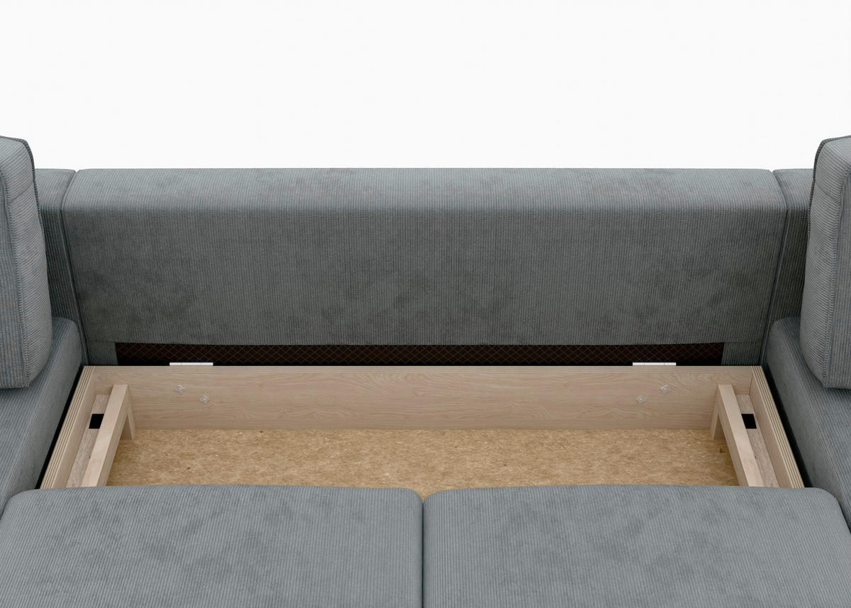 WOHNLANDSCHAFT Dunkelgrau Cord  - Dunkelgrau/Schwarz, MODERN, Textil/Metall (161/306/161cm) - Trendmanufaktur