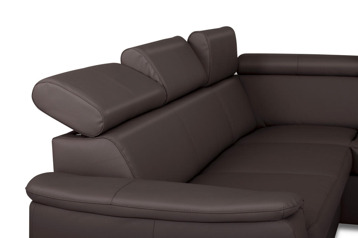 ECKSOFA  in Lederlook Echtleder Dunkelbraun  - Dunkelbraun/Silberfarben, Leder/Holz (262/211cm) - Celina Home