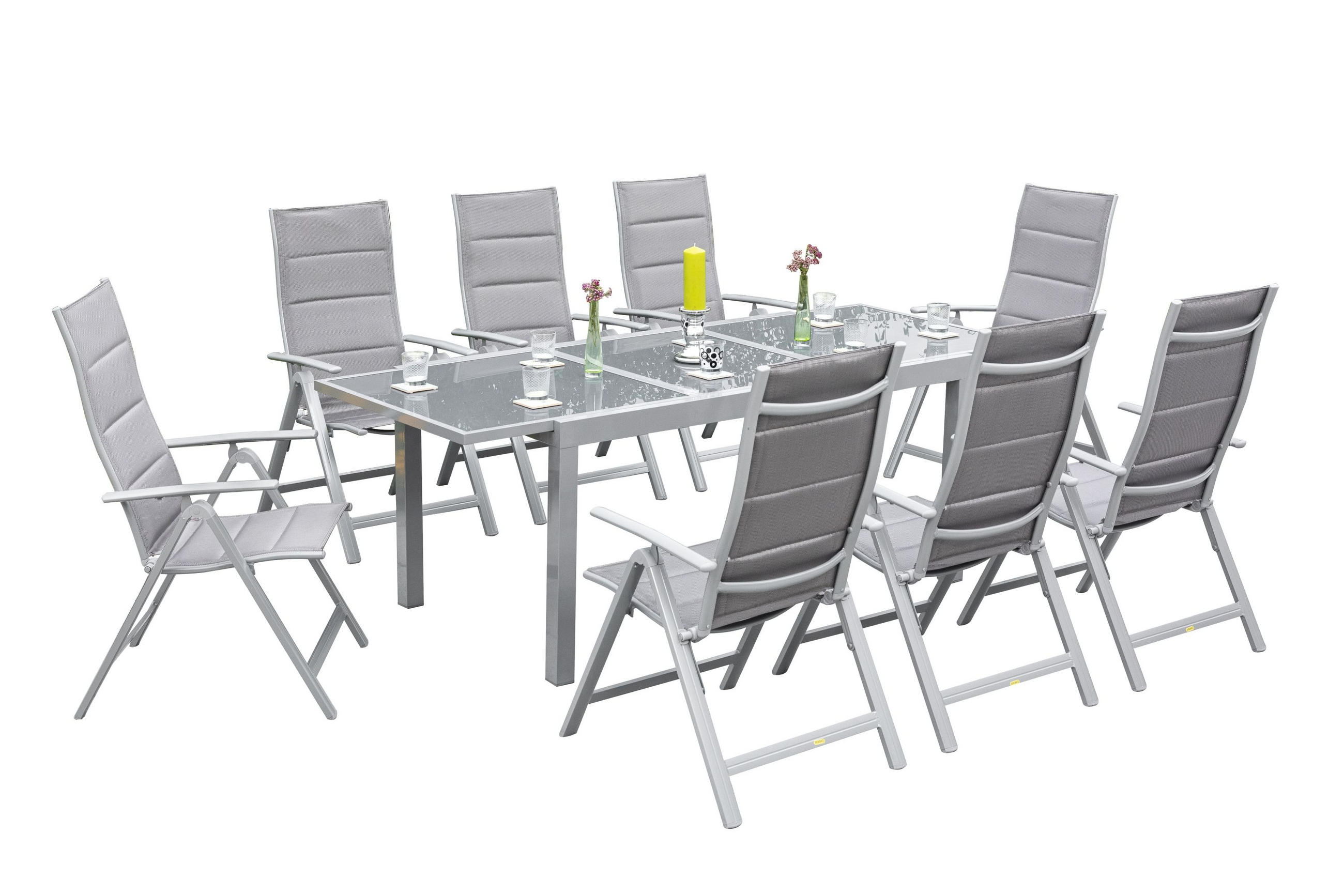 GARTENTISCHGRUPPE Aluminium - Silberfarben/Braun, ROMANTIK / LANDHAUS, Glas/Textil - Gardenson