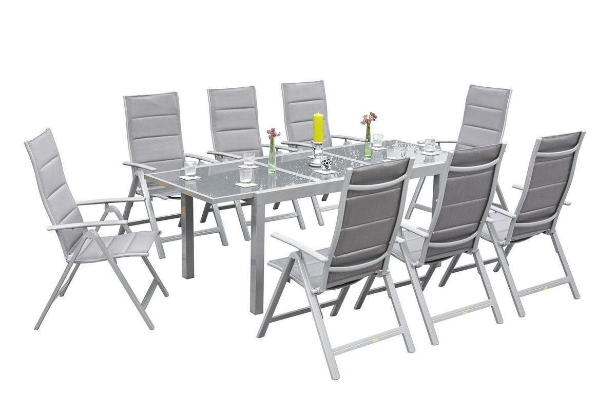 GARTENTISCHGRUPPE Aluminium  - Silberfarben/Braun, ROMANTIK / LANDHAUS, Glas/Textil - Gardenson