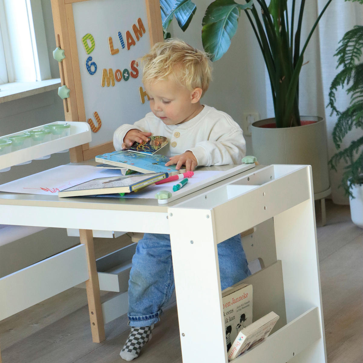 KINDERSCHREIBTISCH MIT STUHL - Buchefarben/Weiß, KONVENTIONELL, Holz/Papier (88/71/100cm)