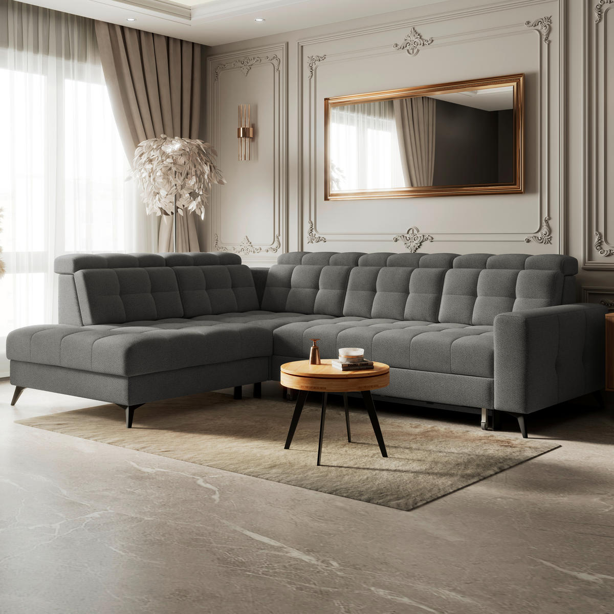 ECKSOFA Velours Anthrazit  - Anthrazit/Schwarz, Romantik / Landhaus, Textil/Metall (228/289cm) - MID.YOU