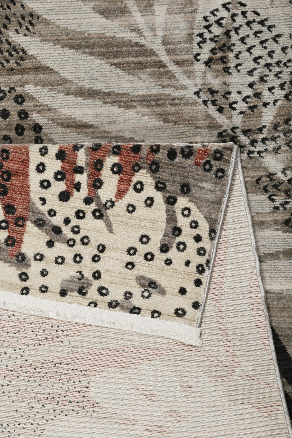 TKANÝ KOBEREC, 160/225 cm, sivá, červená, béžová - sivá/béžová, Konventionell, textil (160/225cm) - Esprit