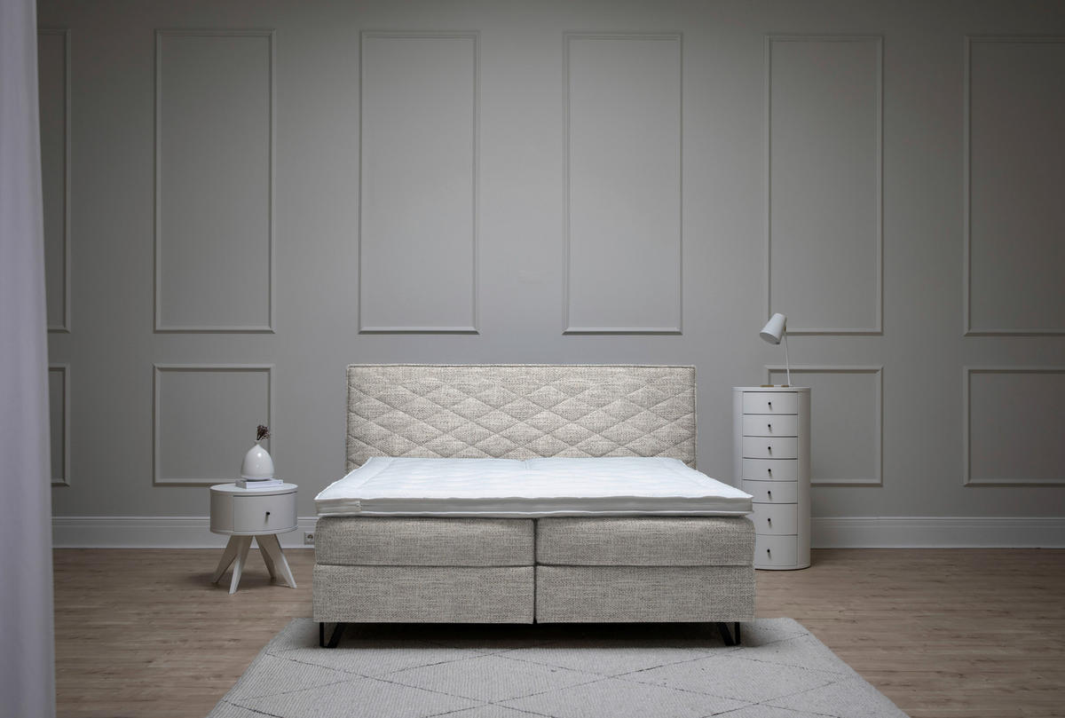 BOXSPRINGBETT 160/200 cm  in Hellgrau  - Hellgrau/Schwarz, KONVENTIONELL, Holz/Textil (160/200cm) - Sjöholm