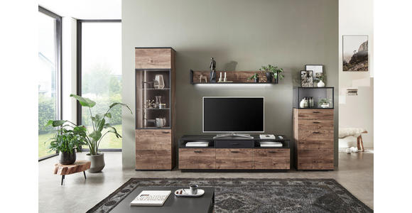 WOHNWAND  in Eichefarben, Dunkelgrau  320/206/50 cm  - Eichefarben/Dunkelgrau, KONVENTIONELL, Glas/Holzwerkstoff (320/206/50cm) - Cantus