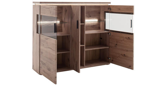 HIGHBOARD Eiche dunkel  150/124/38 cm  - Eiche dunkel/Anthrazit, KONVENTIONELL, Glas/Holzwerkstoff (150/124/38cm) - Cantus