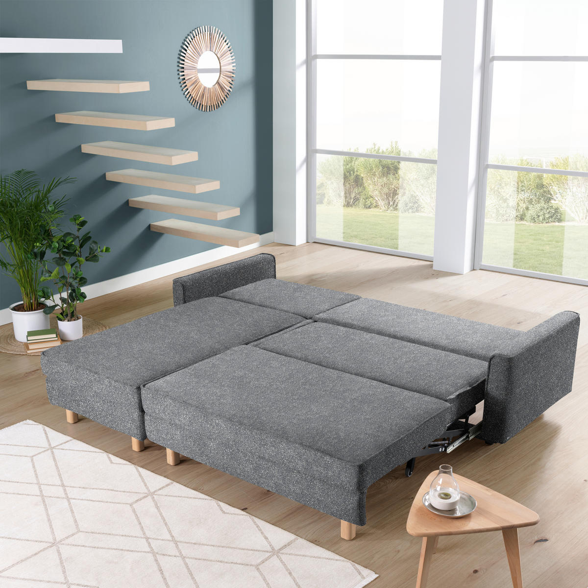 ECKSOFA  in Mikrovelours Grau  170/237 cm  - Eichefarben/Grau, KONVENTIONELL, Holz/Textil (170/237cm) - Sedda