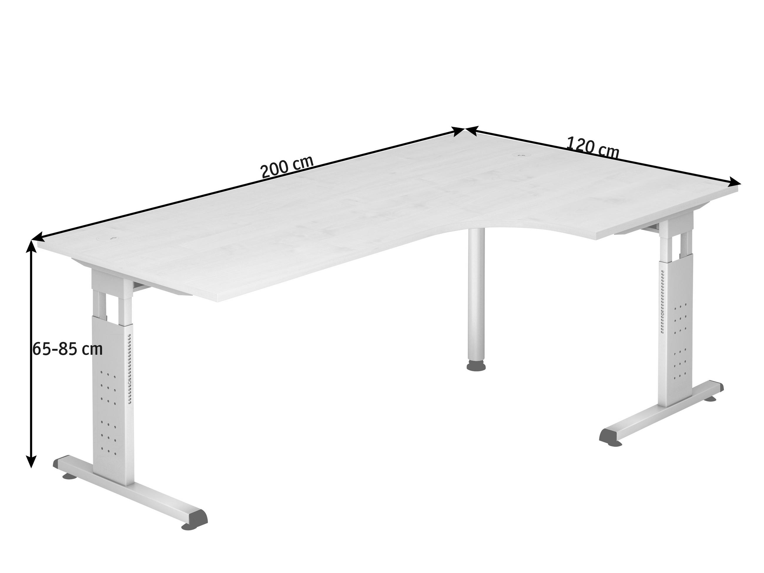 ECKSCHREIBTISCH 200/120/65-85 cm  in Silberfarben, Ahornfarben  - Silberfarben/Ahornfarben, KONVENTIONELL, Holzwerkstoff/Metall (200/120/65-85cm) - Venda