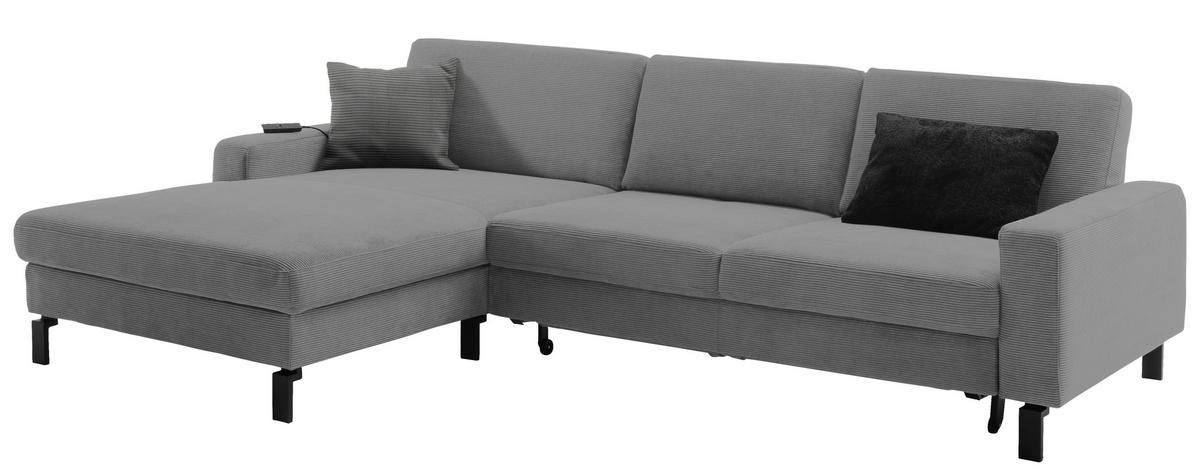 ECKSOFA in Cord Grau  185/298 cm  - Schwarz/Grau, Design, Textil/Metall (185/298cm) - Pure Home Lifestyle
