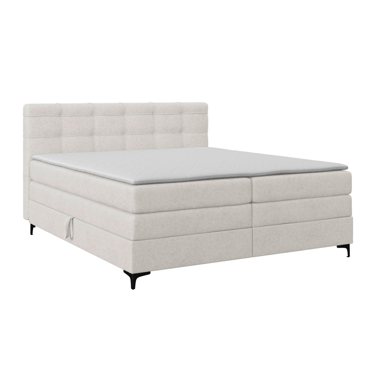BOXSPRINGBETT 200/200 cm,  in Beige, H3 = fest  - Beige/Schwarz, KONVENTIONELL, Kunststoff/Textil (200/200cm)