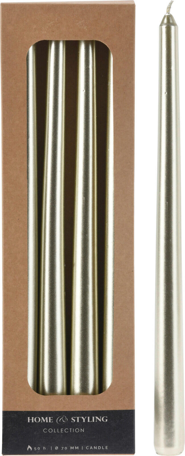SADA DLOUHÝCH SVÍČEK - šampaňská, Basics, přírodní materiály (9,4/2,6/30,6cm)