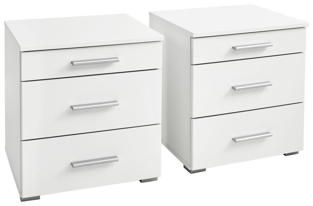 NACHTKÄSTCHENSET 47/52/42 cm  in Weiss  - Weiss/Alufarben, Konventionell, Holzwerkstoff/Kunststoff (47/52/42cm) - Ti'me