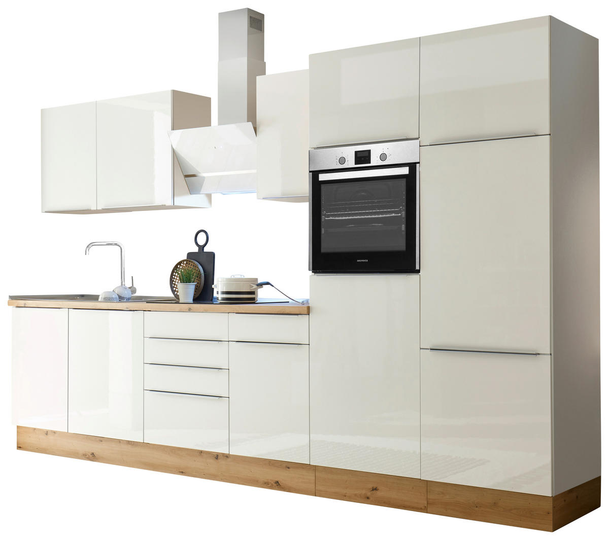 MODULKÖK 340 cm   i vit, vit högglans  - vit/aluminiumfärg, Lifestyle, trämaterial/plast (340cm) - Respekta