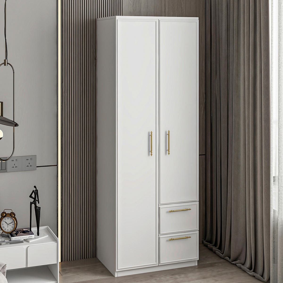 KLEIDERSCHRANK 60/172/45 cm,  in Weiß, 2-türig  - Goldfarben/Weiß, Design, Holzwerkstoff/Metall (60/172/45cm) - Livetastic