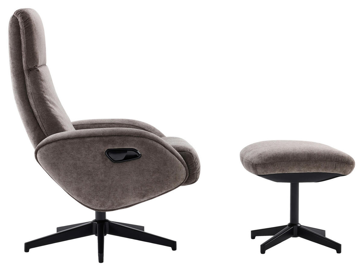 RELAXSESSELSET Webstoff Relaxfunktion, Hocker    - Schwarz/Braun, Design, Textil/Metall (75/107/77cm) - Livetastic