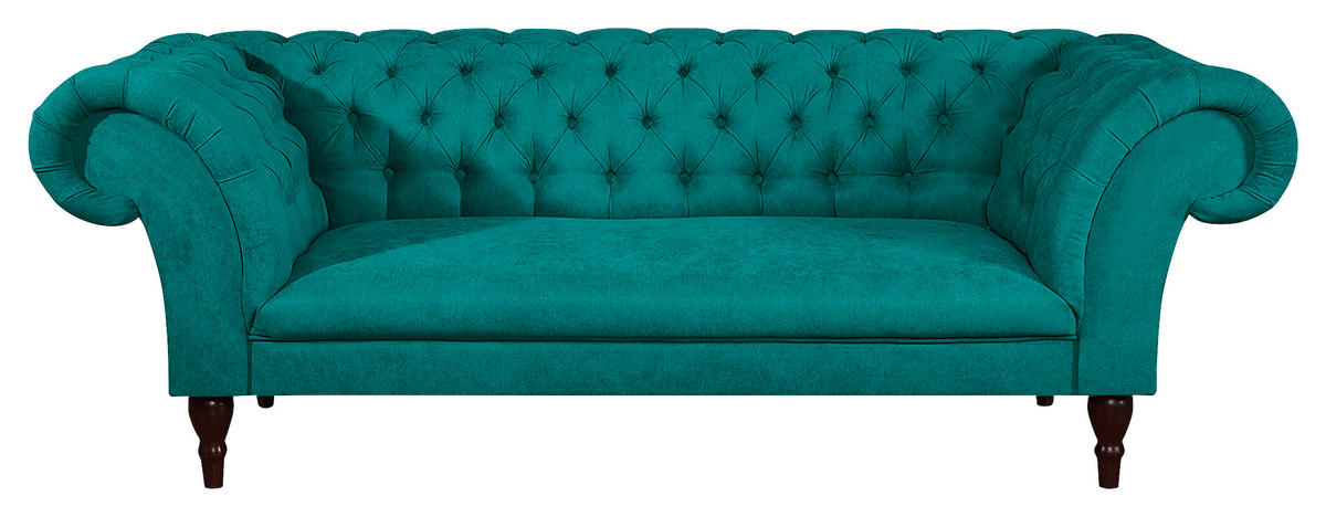 3-SITZER-SOFA Mikrofaser Türkis  - Türkis/Braun, Design, Holz/Textil (232/79/97cm) - Livetastic