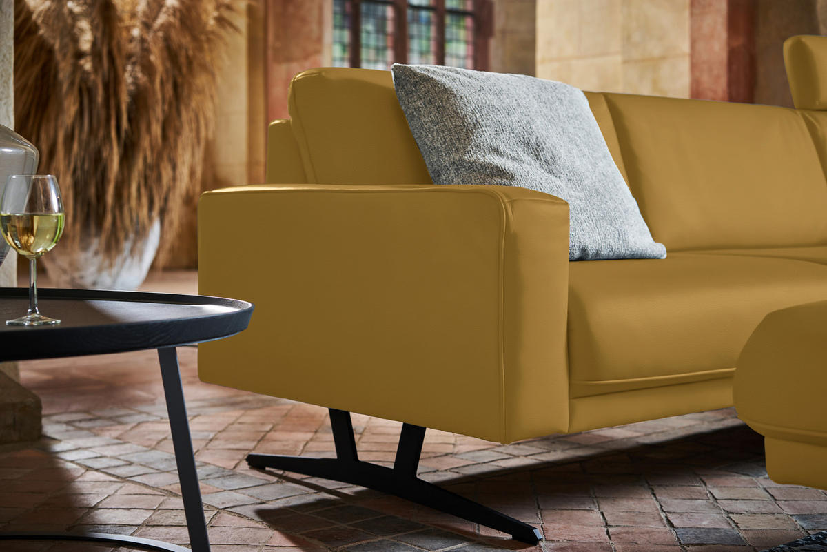 ECKSOFA in Echtleder Senfgelb  324/179 cm  - Anthrazit/Senfgelb, KONVENTIONELL, Leder/Metall (324/179cm) - Johann Jakob
