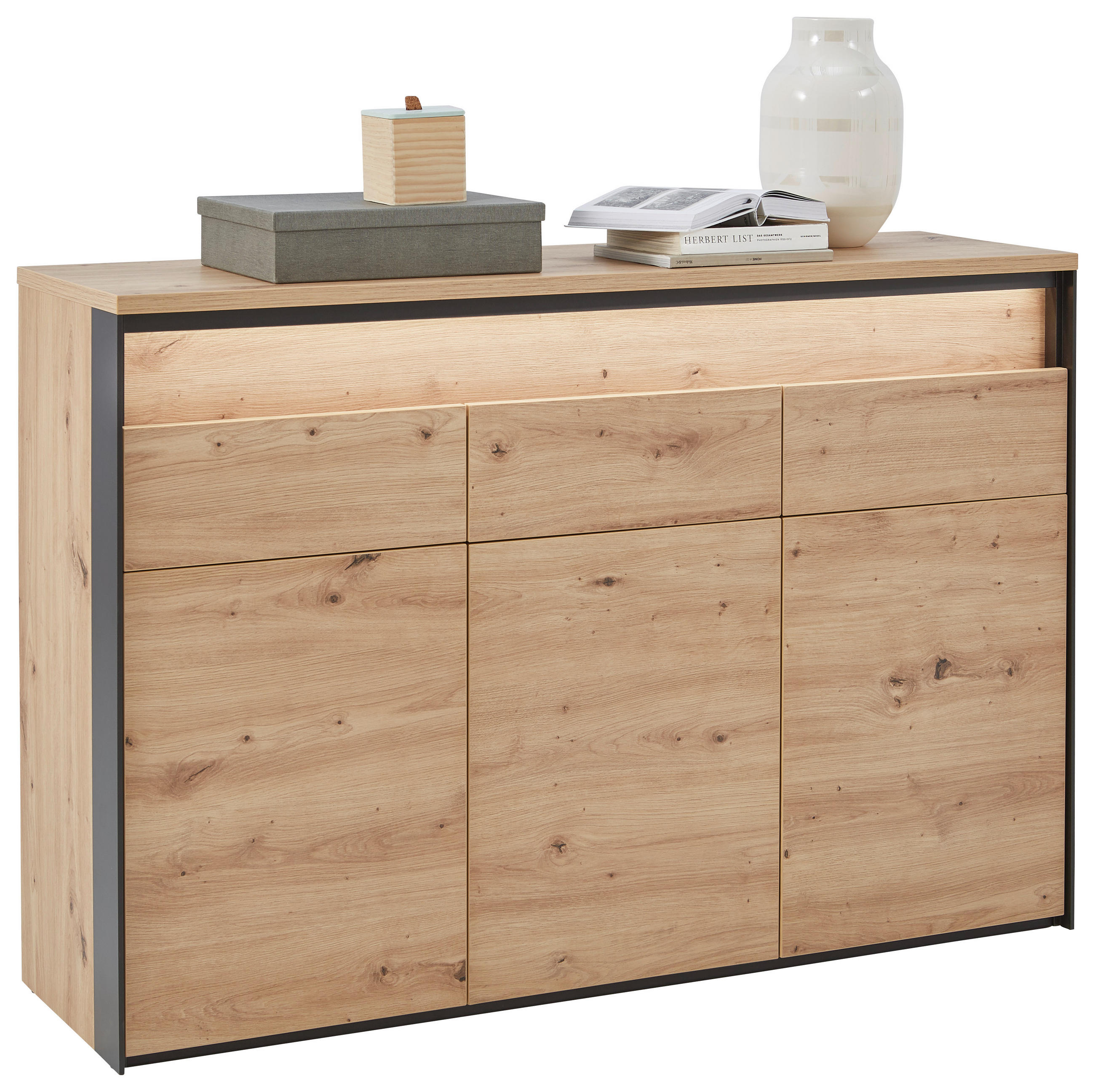 E-shop Voleo ŠIROKÁ KOMODA, čierna, dub artisan, 130/88/38 cm