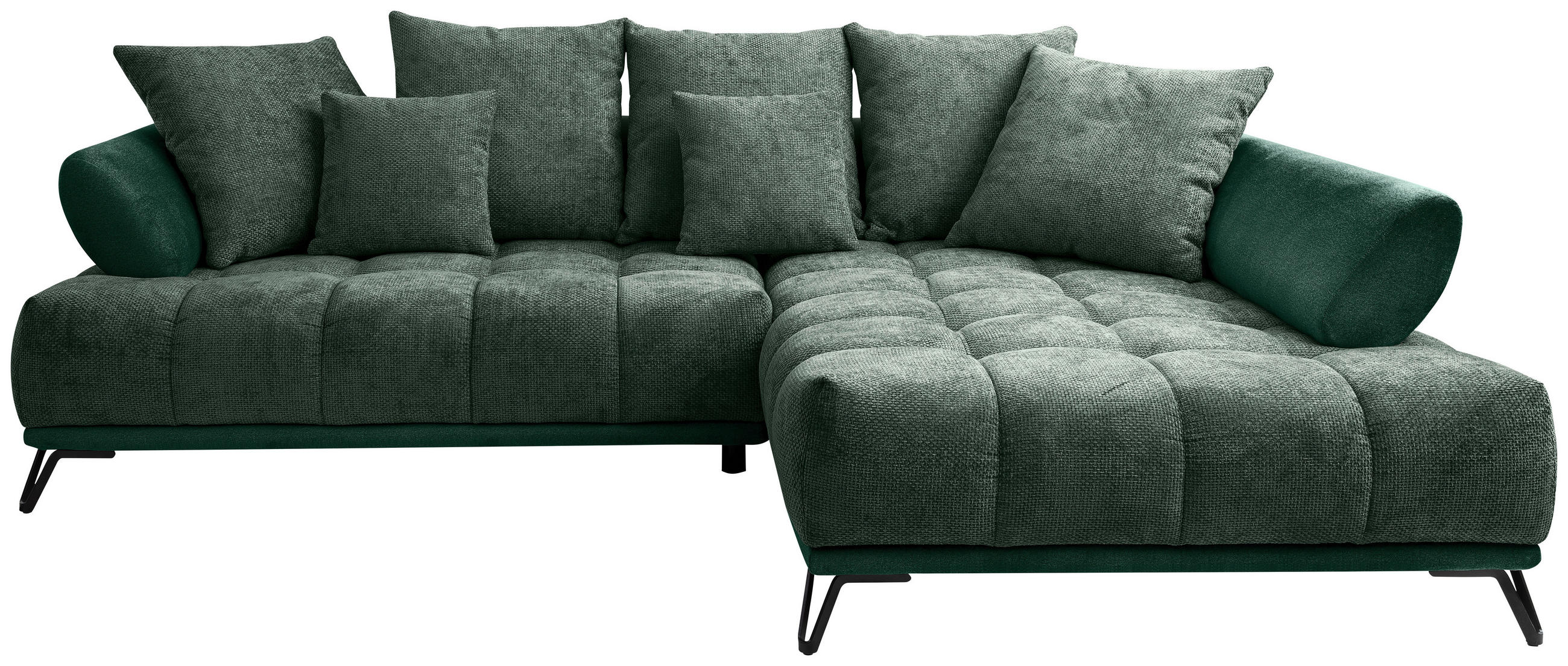 ECKSOFA Chenille Dunkelgrün  - Dunkelgrün/Schwarz, Modern, Textil/Metall (262/184cm) - MID.YOU