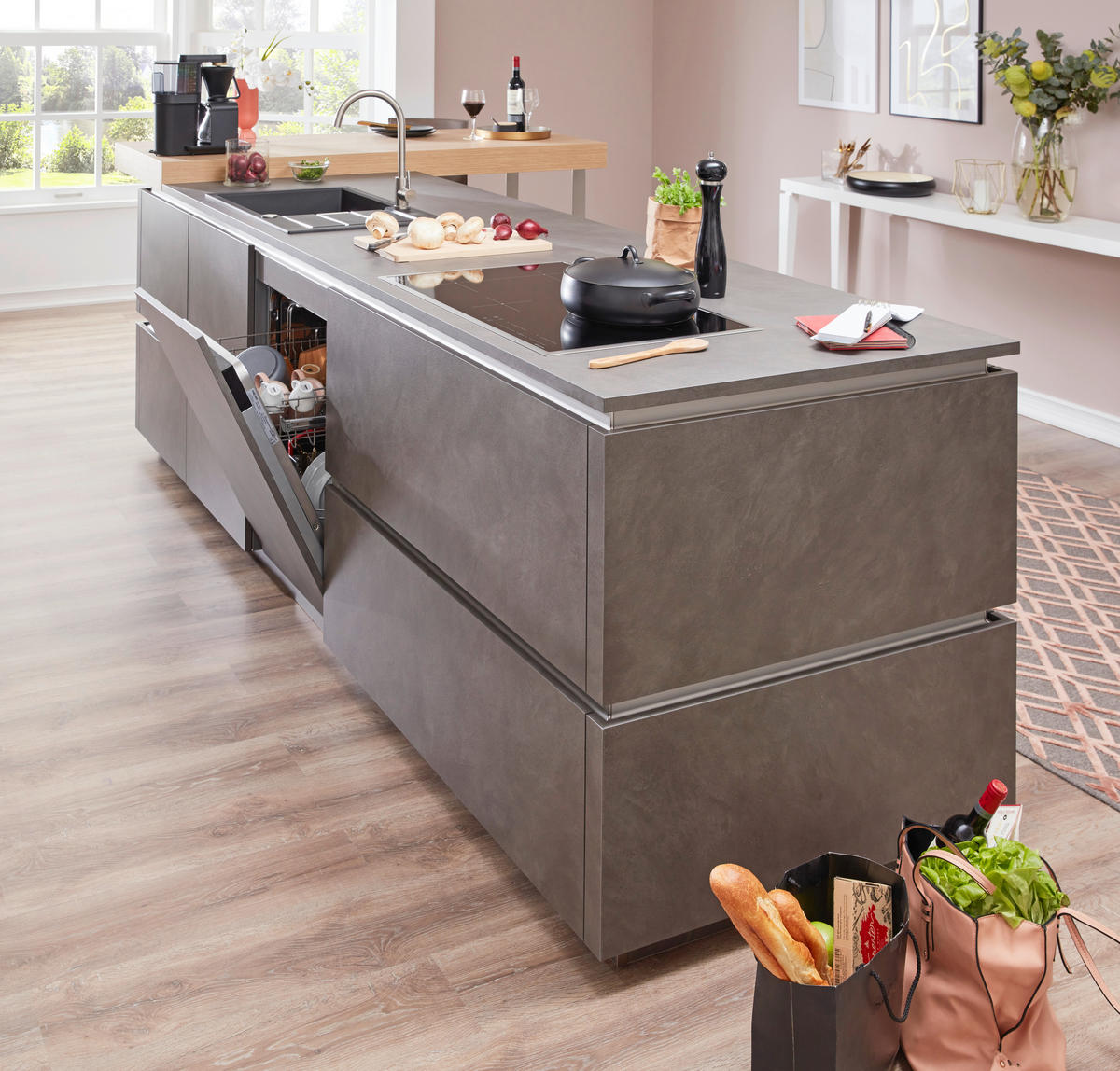 KUCHYNĚ NA MÍRU DK704 - světle šedá/antracitová, Design, kompozitní dřevo - Dieter Knoll
