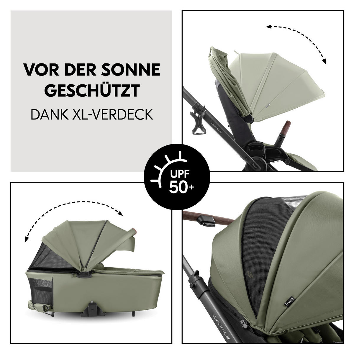 KOMBIKINDERWAGEN Comfort N Care Set  - Schwarz/Olivgrün, Basics, Textil/Metall - Hauck