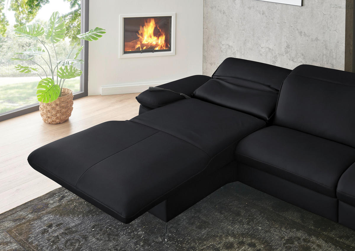 ECKSOFA  Echtleder Anthrazit  - Anthrazit/Schwarz, Design, Leder/Metall (169/307cm) - Beldomo Premium