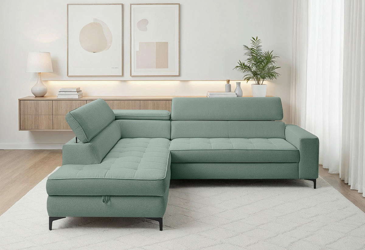 ECKSOFA  in Struktur Mintgrün  203/251 cm  - Schwarz/Mintgrün, Design, Textil/Metall (203/251cm) - MID.YOU