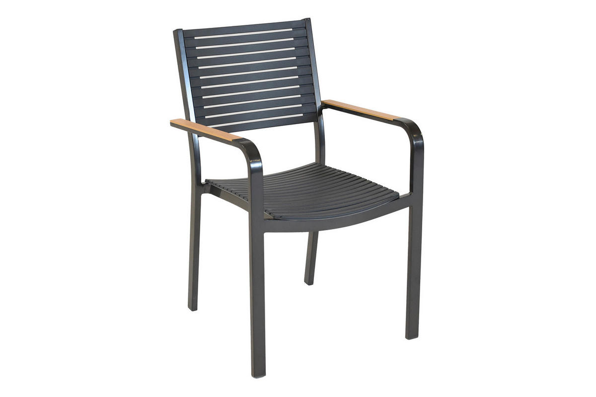 GARTENTISCHGRUPPE  - Graphitfarben/Naturfarben, KONVENTIONELL, Kunststoff/Metall - Gardenson