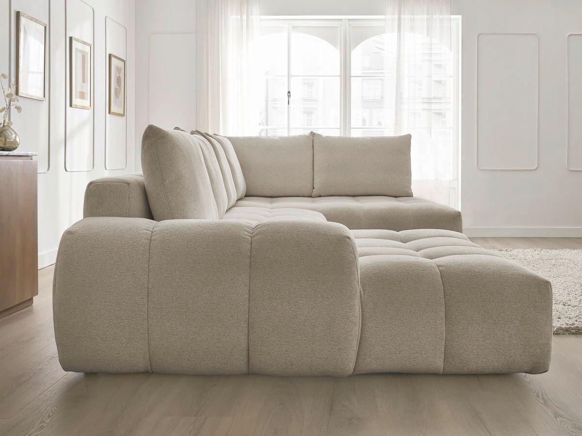 ECKSCHLAFSOFA EVEREST  mit Rücken echt, Armteil links, Armteil rechts Flachgewebe Taupe  - Taupe/Schwarz, MODERN, Kunststoff/Textil (423/212/90cm)