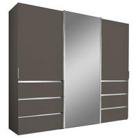 SCHWEBETÜRENSCHRANK 250/236/67 cm 3-türig Dunkelgrau  - Chromfarben/Dunkelgrau, Design, Glas/Holzwerkstoff (250/236/67cm) - Novel