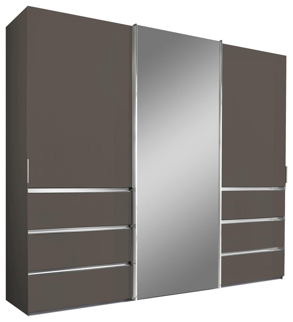 SCHWEBETÜRENSCHRANK 250/236/67 cm 3-türig Dunkelgrau  - Chromfarben/Dunkelgrau, Design, Glas/Holzwerkstoff (250/236/67cm) - Novel