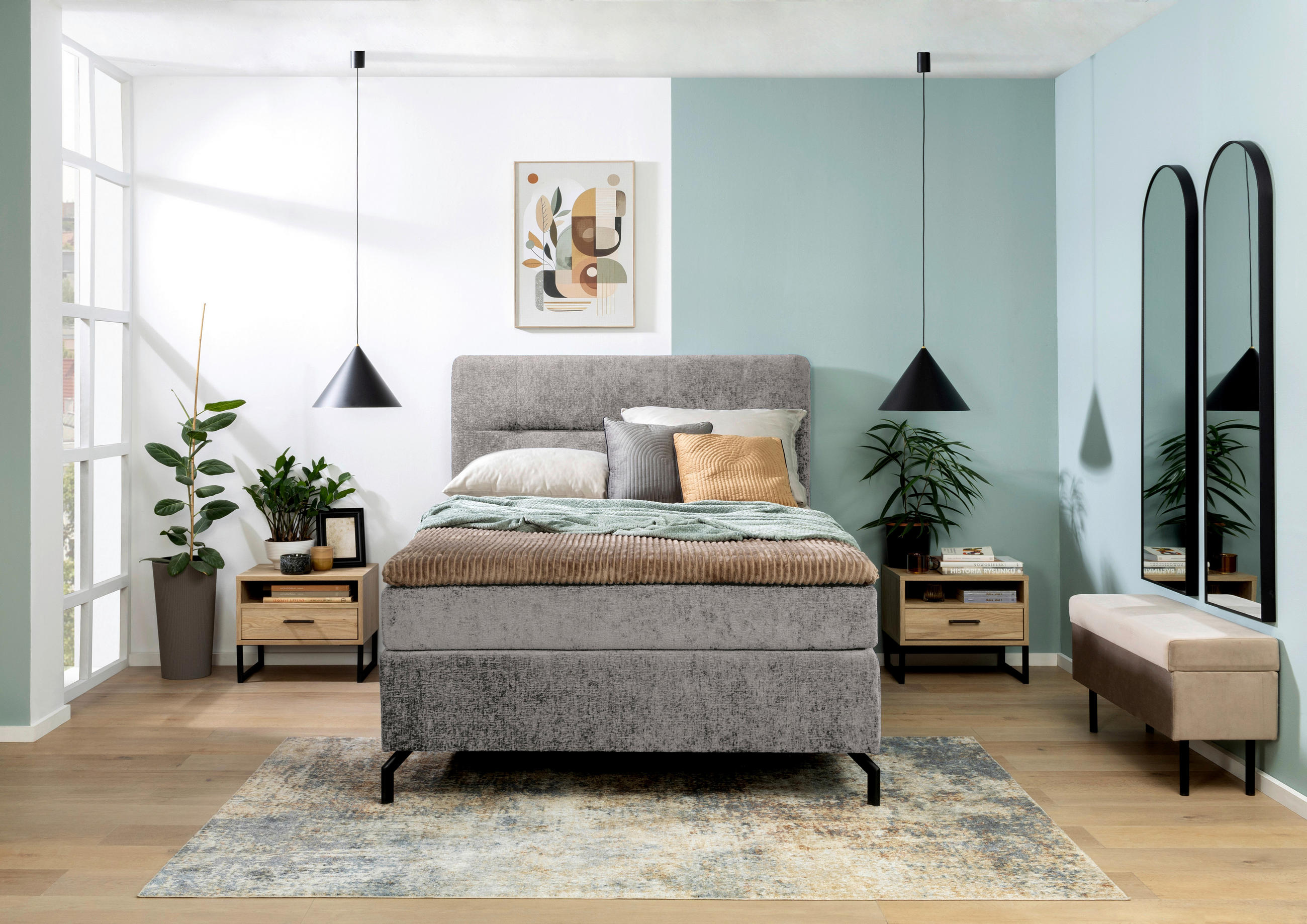 BOXSPRINGBETT 140/200 cm  in Grau  - Schwarz/Grau, Design, Textil/Metall (140/200cm) - Esposa