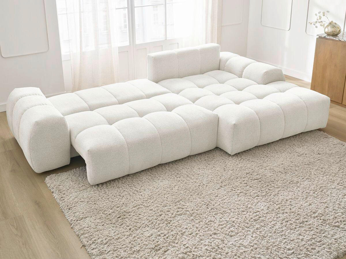 ECKSCHLAFSOFA EVEREST  mit Rücken echt, Armteil links, Armteil rechts Flachgewebe Weiß  - Schwarz/Weiß, MODERN, Kunststoff/Textil (318/180cm) - Livetastic