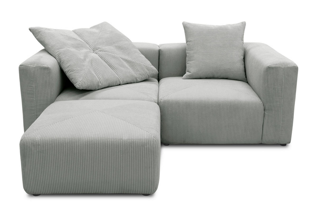 ECKSOFA in Cord, Mikrofaser Hellgrau   - Hellgrau/Schwarz, Design, Kunststoff/Textil (216/69/193cm) - MID.YOU