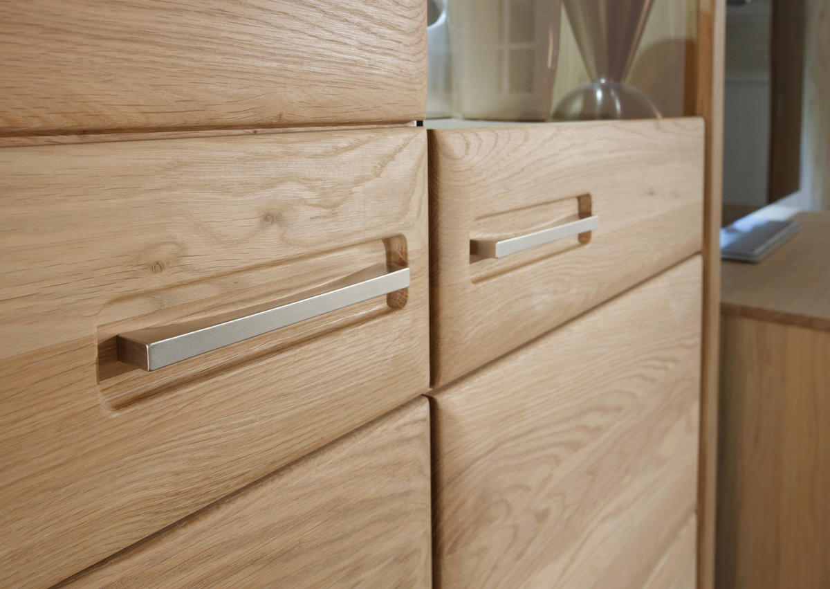 HIGHBOARD  in 107/131/38 cm  - Eichefarben/Silberfarben, Design, Glas/Holz (107/131/38cm) - Livetastic