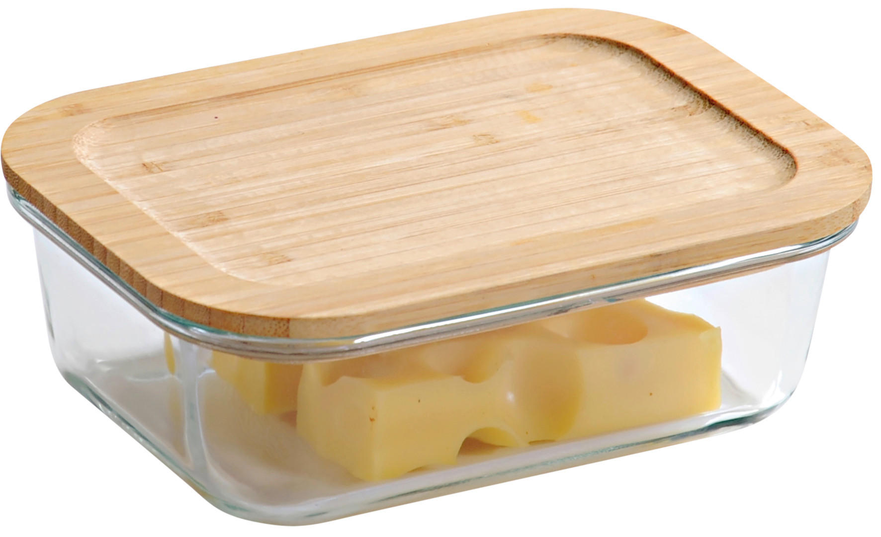 POSODA ZA SHRANJEVANJE     20/14,5/7 cm         - Basics, steklo/les (20/14,5/7cm) - Kesper