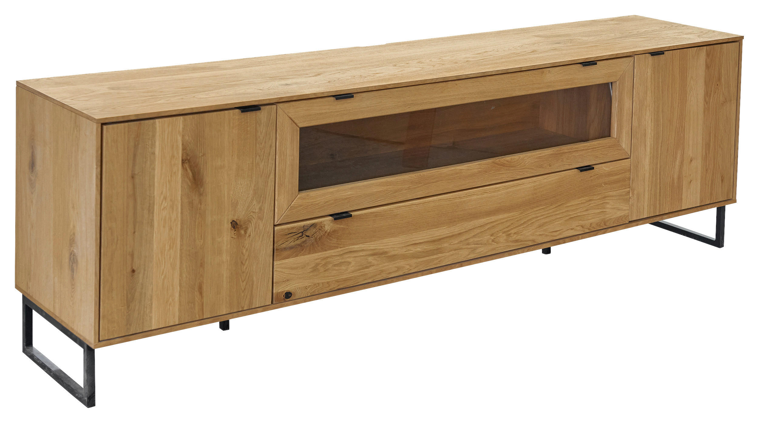 TV-ELEMENT Eichefarben  212/66,4/45 cm  - Eichefarben/Schwarz, Natur, Glas/Holz (212/66,4/45cm) - Carryhome