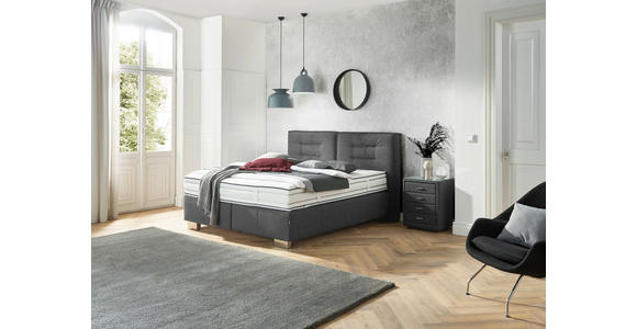BOXSPRINGBETT 180/200 cm,  in Grau, Matratze, H2 + H4 = mittel + sehr fest  - Chromfarben/Grau, KONVENTIONELL, Textil (180/200cm) - Dieter Knoll