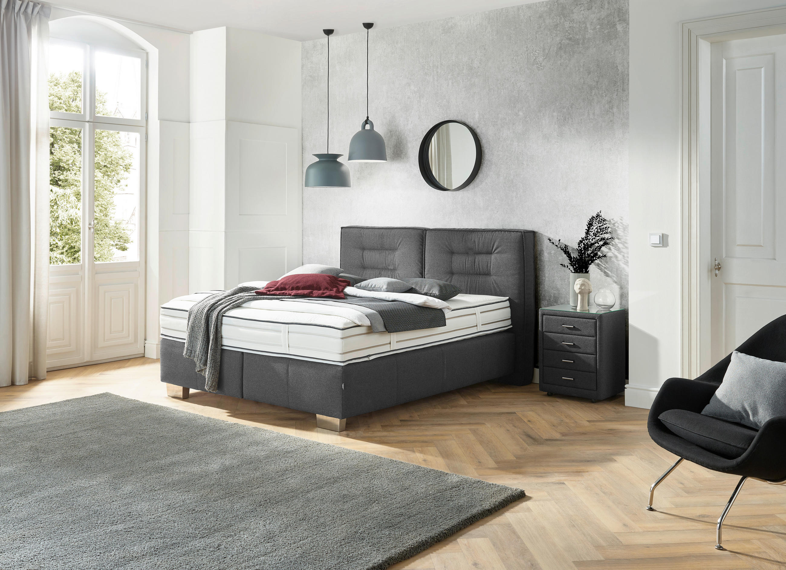 BOXSPRINGBETT 180/200 cm in Grau - Chromfarben/Grau, KONVENTIONELL, Textil (180/200cm) - Dieter Knoll