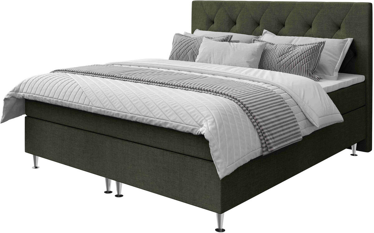 BOXSPRINGBETT 160/200 cm  Dunkelgrün  - Dunkelgrün/Silberfarben, Konventionell, Textil/Metall (160/200cm) - Chameo