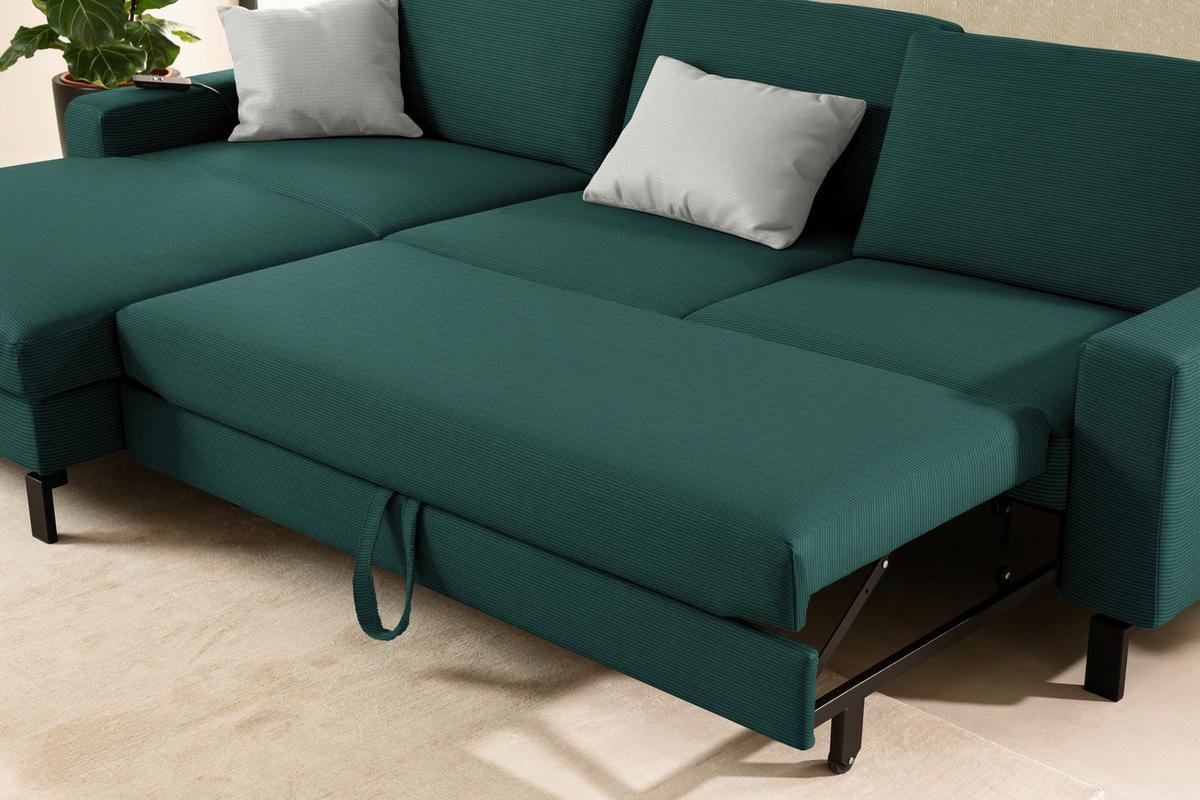 ECKSOFA Cord Waldgrün  - Waldgrün/Schwarz, Design, Textil/Metall (185/298cm) - Pure Home Lifestyle