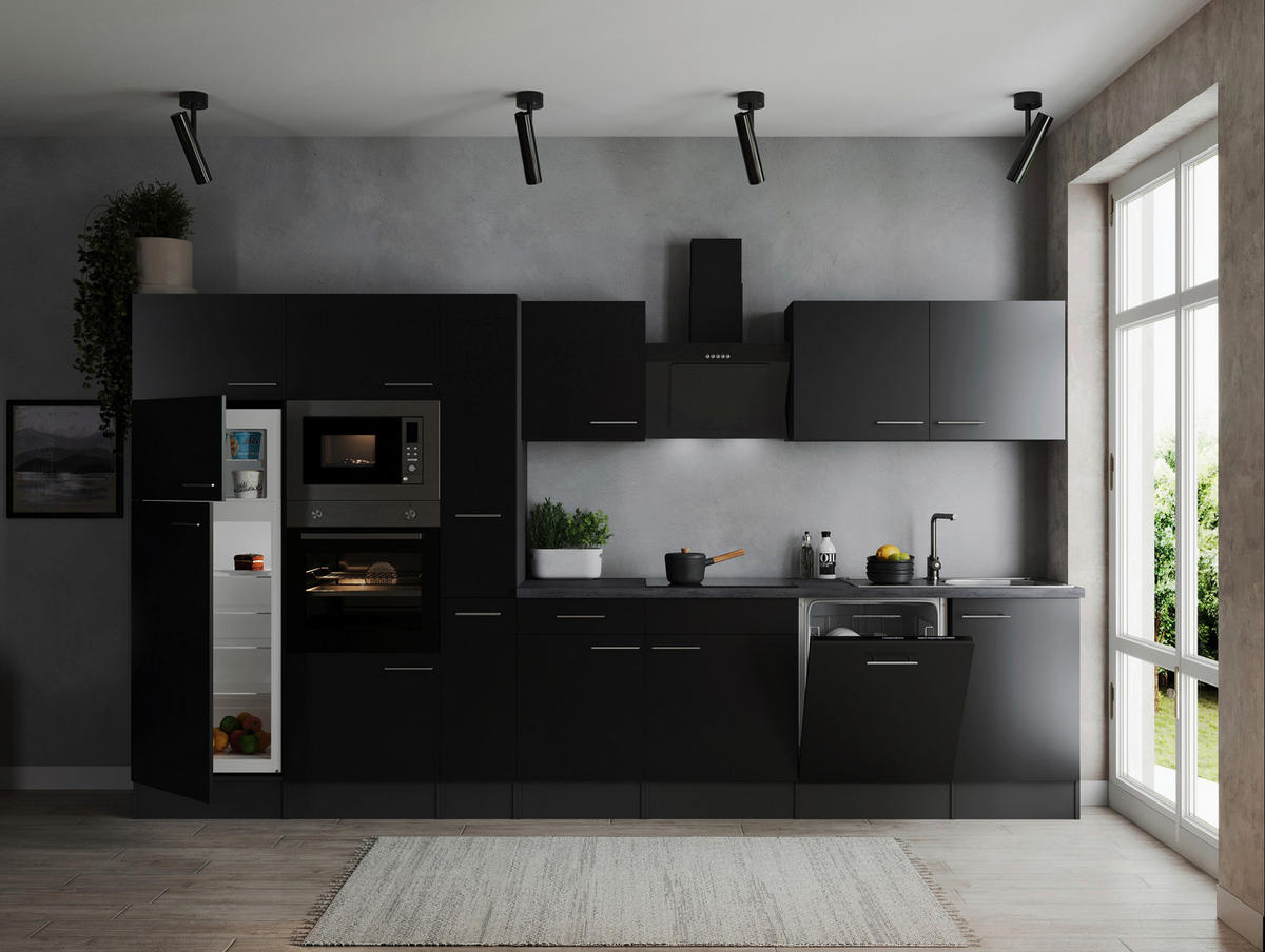 MODULKÖK 370 cm   i grå, svart  - silver/grå, Design, metall/trämaterial (370cm) - Respekta