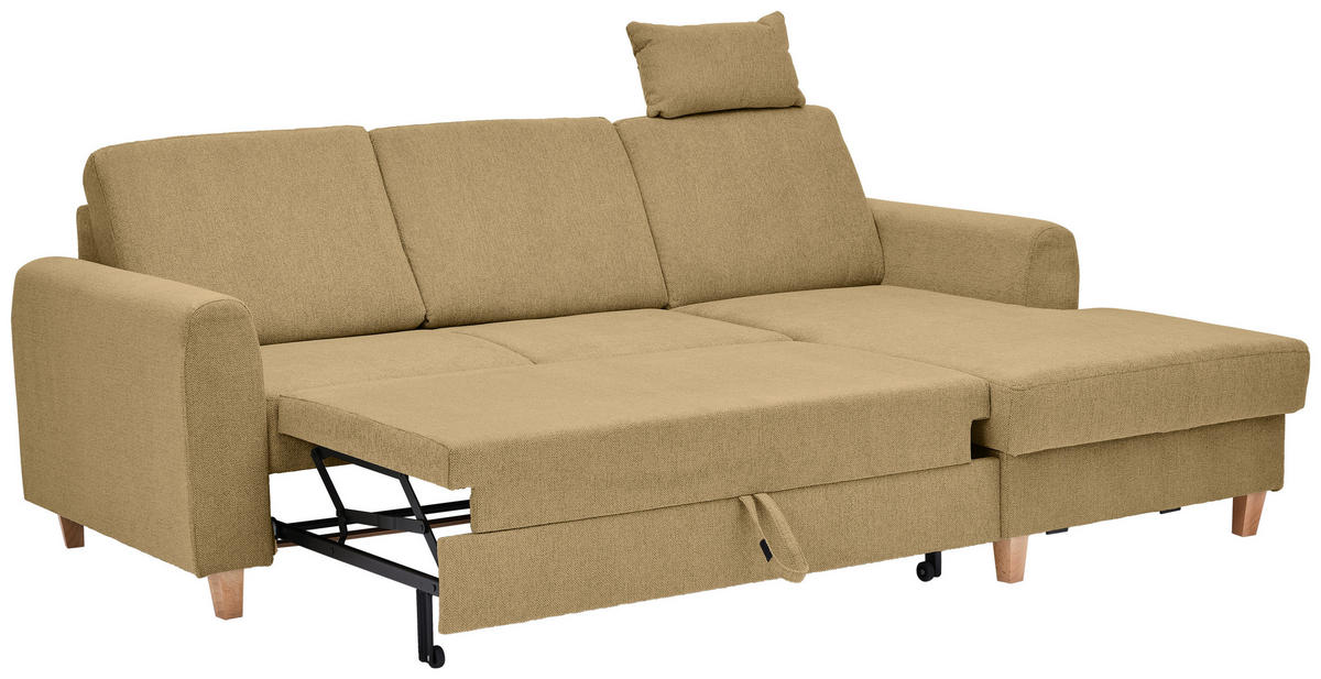 ECKSOFA Honig Flachgewebe  - Buchefarben/Honig, KONVENTIONELL, Holz/Textil (241/166cm) - Carryhome