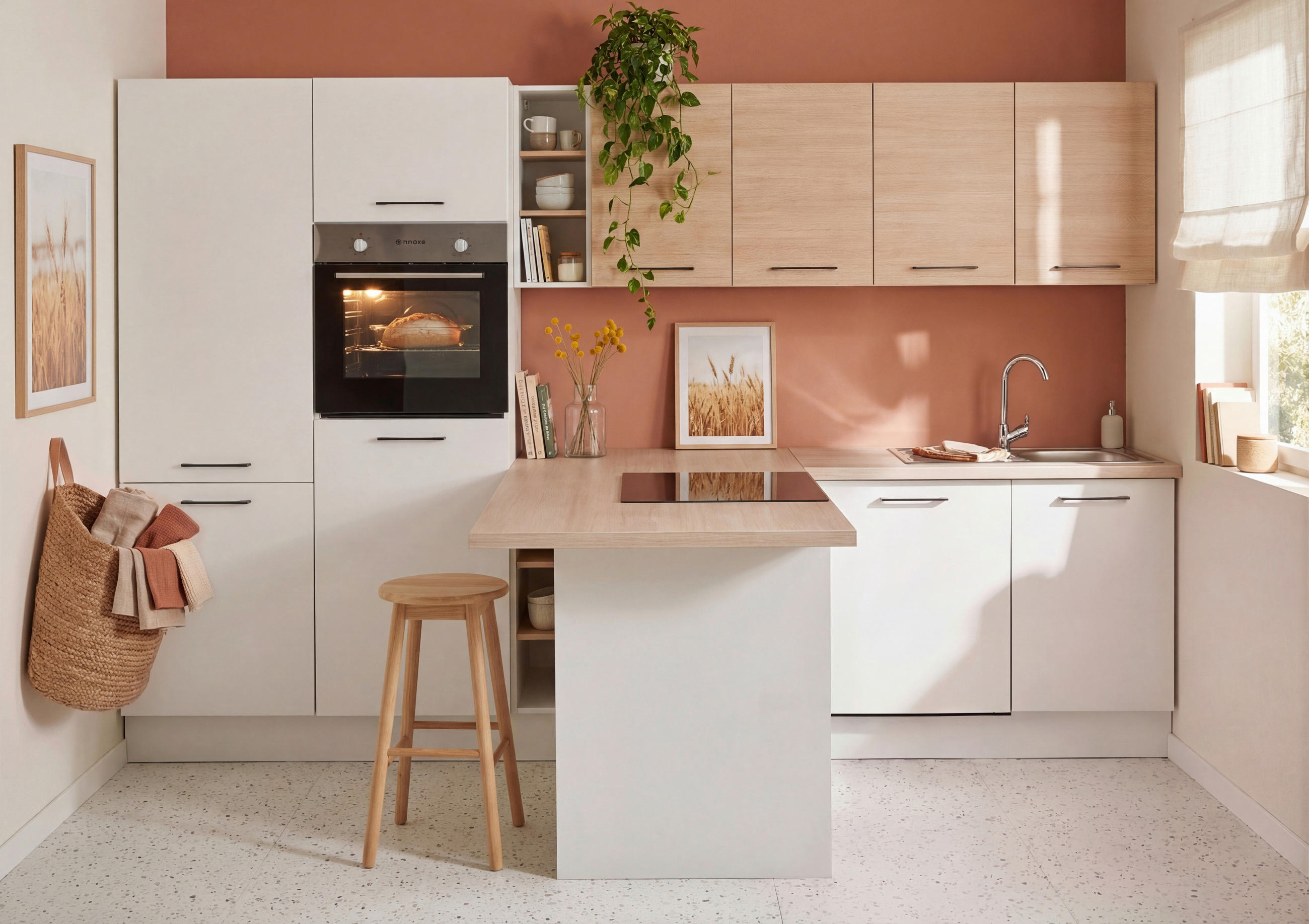 ECKKÜCHE Girona 325/184 cm  in Weiß, Eichefarben  - Eichefarben/Beige, Basics, Holzwerkstoff/Metall (325/184cm) - P & B