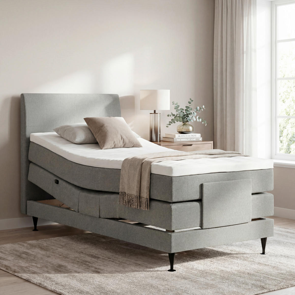 BOXSPRINGBETT 100/200 cm  Grau  - Schwarz/Grau, Konventionell, Holzwerkstoff/Textil (100/200cm) - Welnova
