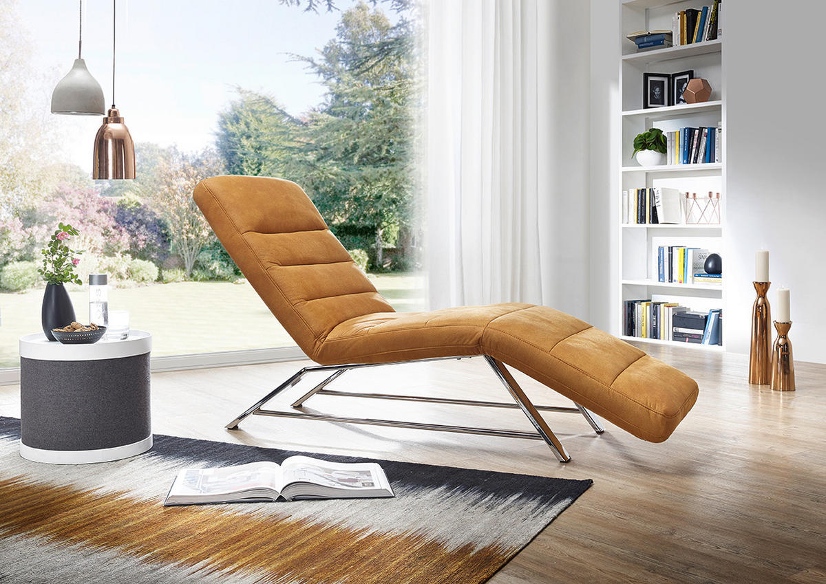 RELAXLIEGE in Mikrofaser Orange  - Chromfarben/Orange, Design, Textil/Metall (65/91/170cm) - Chilliano