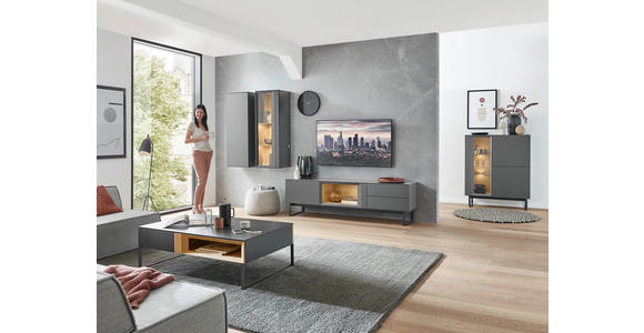 WOHNWAND 315/198,5/47,1 cm in Anthrazit, Eichefarben - Eichefarben/Anthrazit, Design, Glas/Holz (315/198,5/47,1cm) - Dieter Knoll