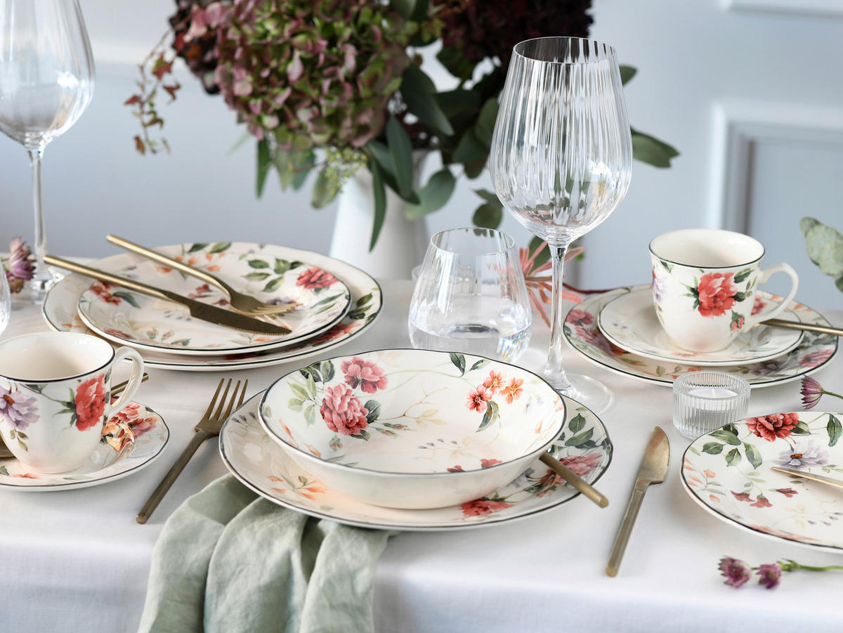 TAFELSERVICE Priscilla Bunt 12-teilig  - Waldgrün/Mauve, Trend, Keramik - Creatable
