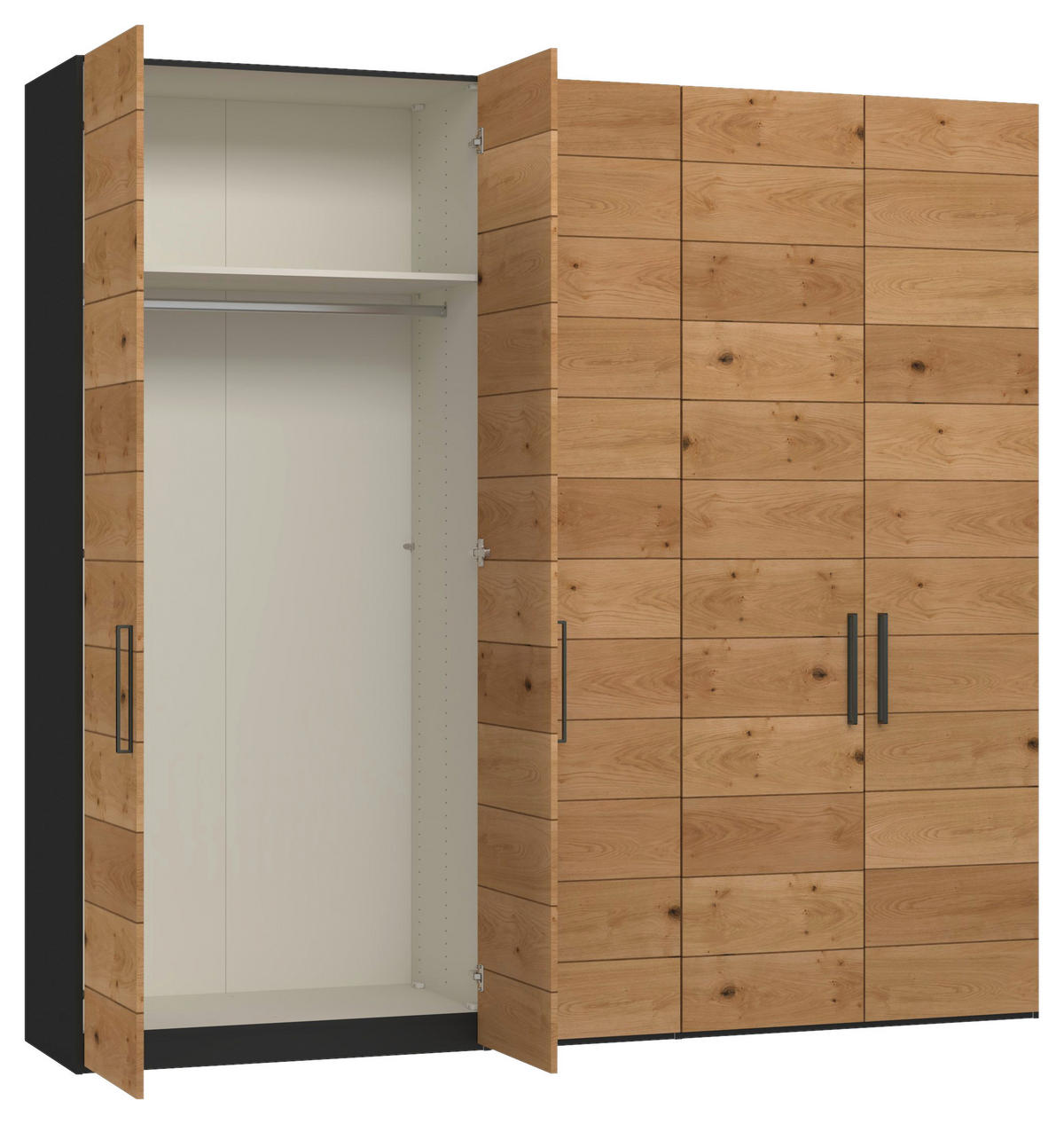 DREHTÜRENSCHRANK 253/220/59 cm,  in Schwarz, Wildeiche, 5-türig  - Wildeiche/Titanfarben, Design, Holz/Holzwerkstoff (253/220/59cm) - Jutzler