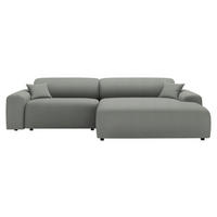 ECKSOFA in Velours, Feincord Hellgrau  292/178 cm  - Hellgrau/Schwarz, Design, Kunststoff/Textil (292/178cm) - home24
